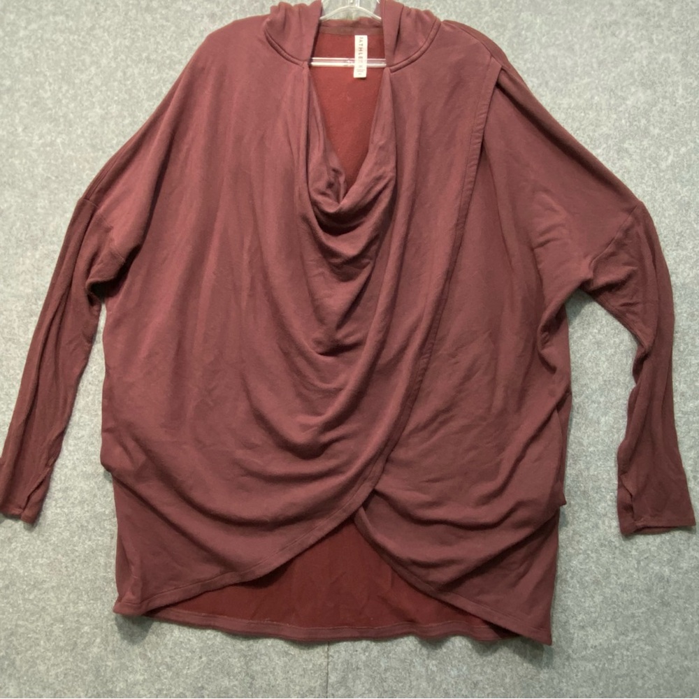 Athleta Purana Wrap Sweatshirt Hoodie Oversized Slouchy Maroon Size XL, Layering